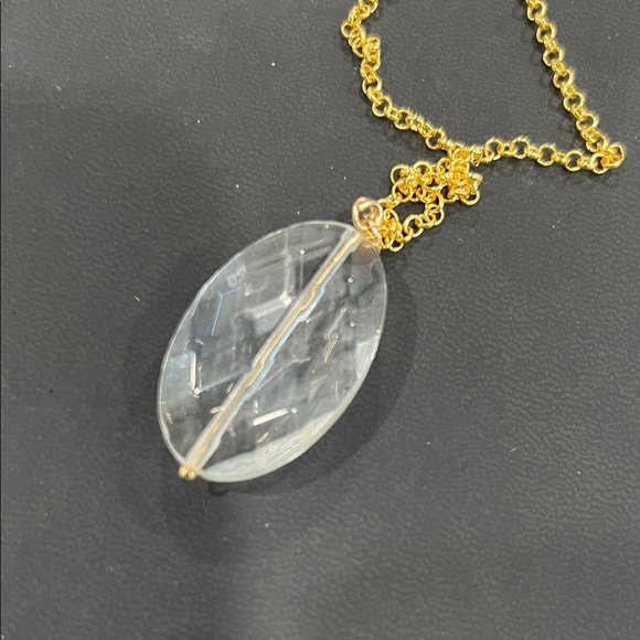 Gold Chain Necklace with Clear Oval Pendant - Picture 1 of 5